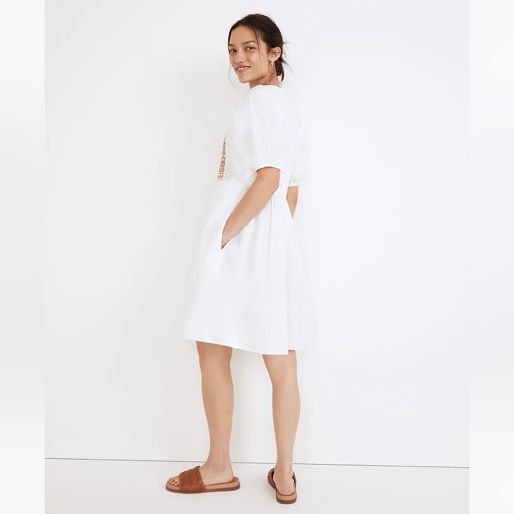 NWT Madewell Embroidered Poplin V-Neck Mini Dress - Picture 2 of 11